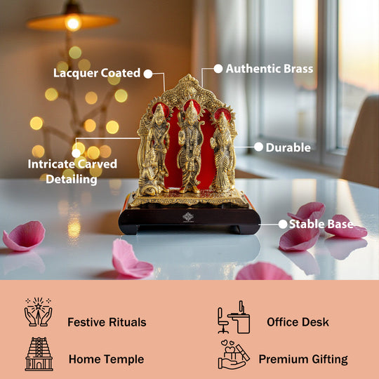 Brass Ram Darbar Murti With wooden Base for Home Temple & Pooja Decor
