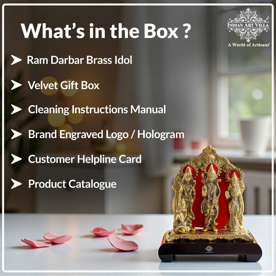 Brass Ram Darbar Murti With wooden Base for Home Temple & Pooja Decor