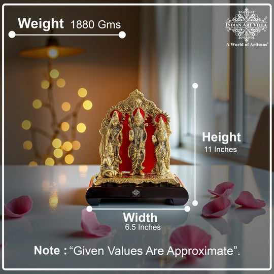 Brass Finish Ram Darbar Murti With wooden Base for Home Temple & Pooja Decor