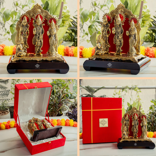 Brass Ram Darbar Murti With wooden Base for Home Temple & Pooja Decor