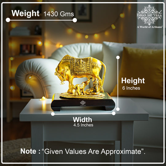 Brass Finish Kamadhenu Cow With Calf & Kanha JI