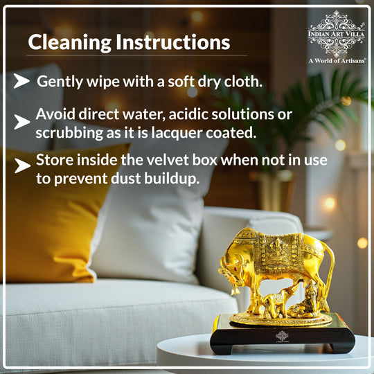 Brass Finish Kamadhenu Cow With Calf & Kanha JI