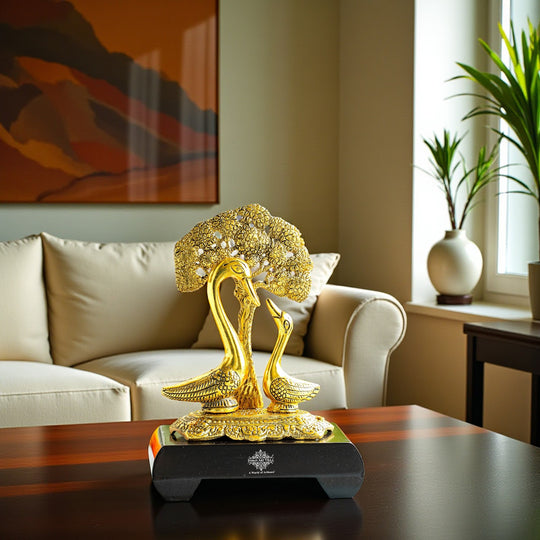 Brass Finish Swan Pair Showpiece – 22 cm Décor Gift