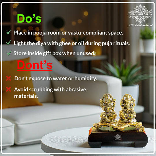 Brass Finish Ganesh Ji With  Laxmi JI Murti with Wooden Base