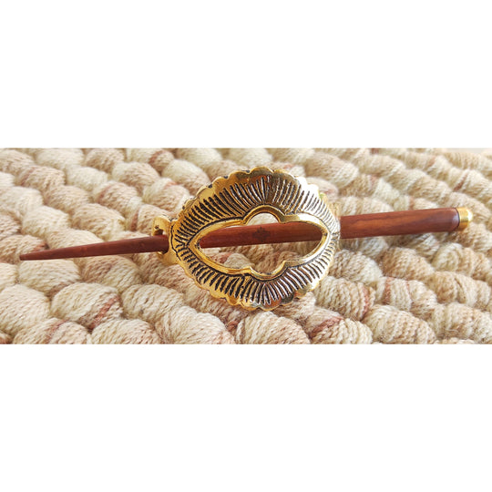 Pure Brass Wooden Oval Lining Design Hair Clip, Hair accessorie for Women & Girls, Length- 16.00 cm
