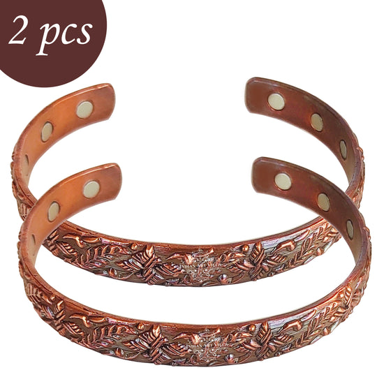 Indian Art Villa copper kada set, embossed with dark detailing, perfect traditional fashion accessory, 2 pieces set.