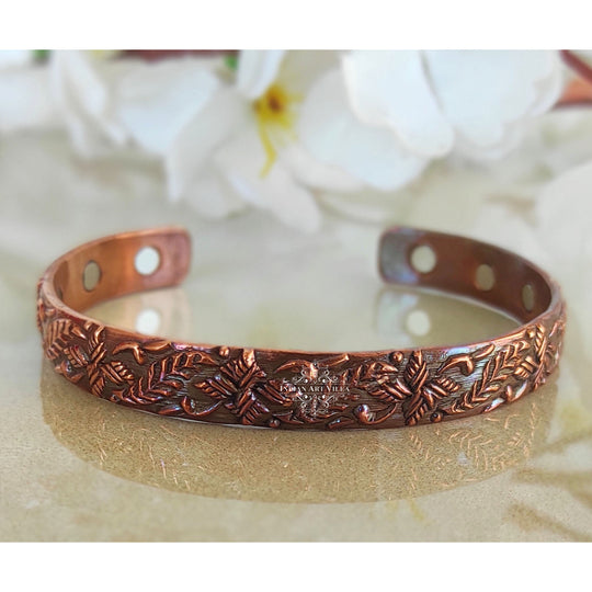 Indian Art Villa copper kada set, embossed with dark detailing, perfect traditional fashion accessory, 2 pieces set.