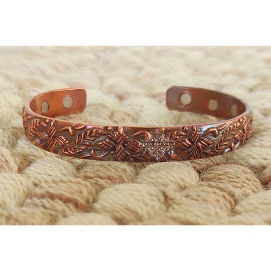 Indian Art Villa copper kada set, embossed with dark detailing, perfect traditional fashion accessory, 2 pieces set.