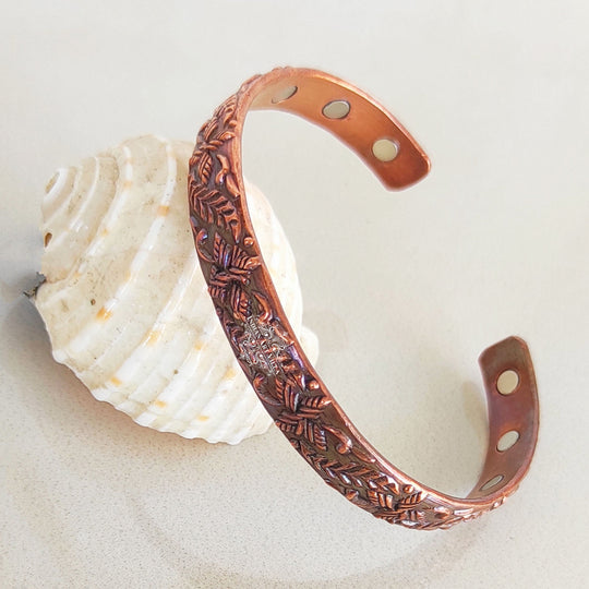 Indian Art Villa copper kada set, embossed with dark detailing, perfect traditional fashion accessory, 2 pieces set.