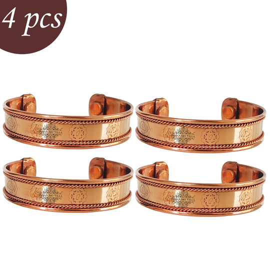 Set of 4 pure copper kada with intricate thread edge design by Indian Art Villa, stylish traditional accessory.