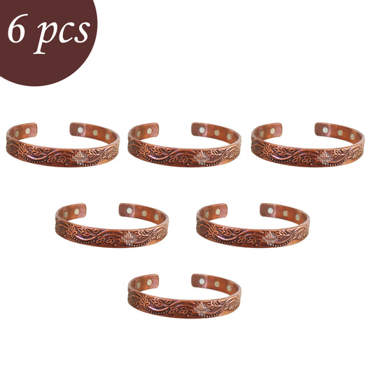 Indian Art Villa pure copper kada set of 6, floral design, dark toned accessories perfect for gifting and daily wear.