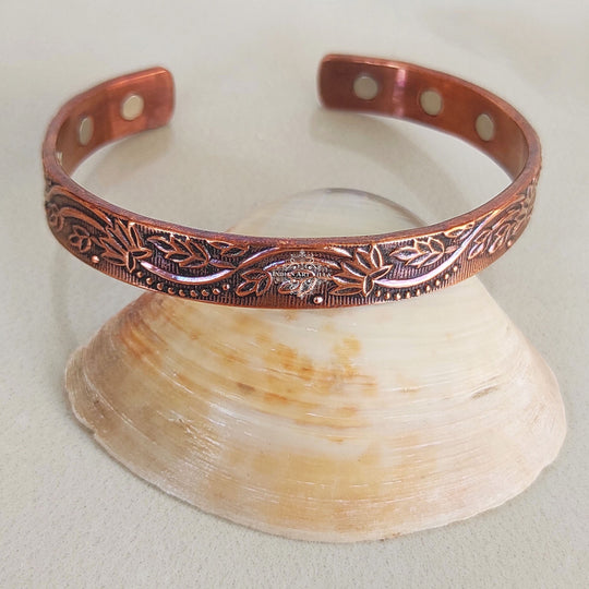 Pure Copper Kada With Embossed Floral Vines Dark Tone Design