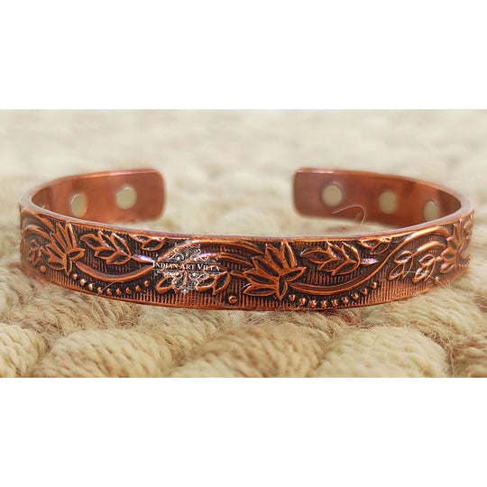 Pure Copper Kada With Embossed Floral Vines Dark Tone Design
