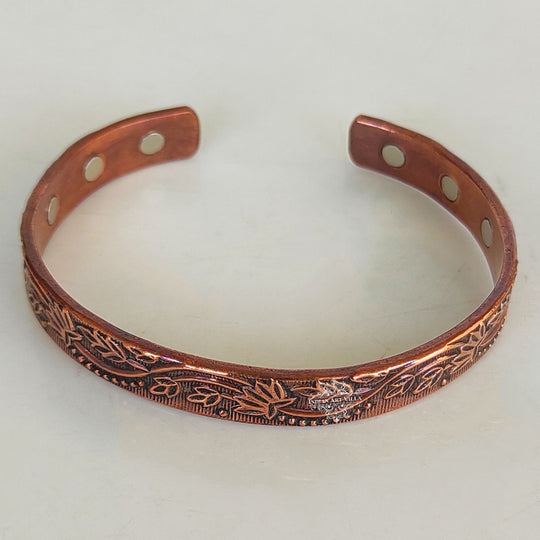 Pure Copper Kada With Embossed Floral Vines Dark Tone Design