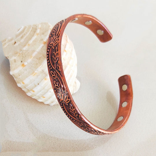 Pure Copper Kada With Embossed Floral Vines Dark Tone Design