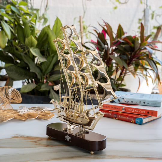 Brass Handmade Designer Ship, Yacht Showpiece, Miniature, Home Decor