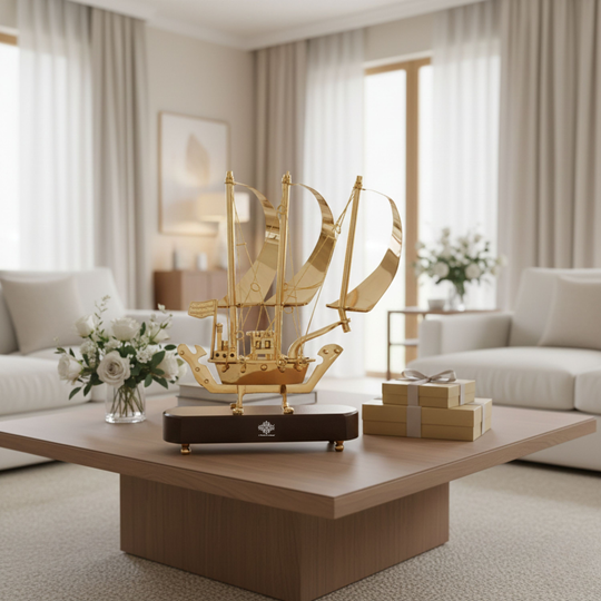 Brass Handmade Designer Ship, Yacht Showpiece, Miniature, Home Decor