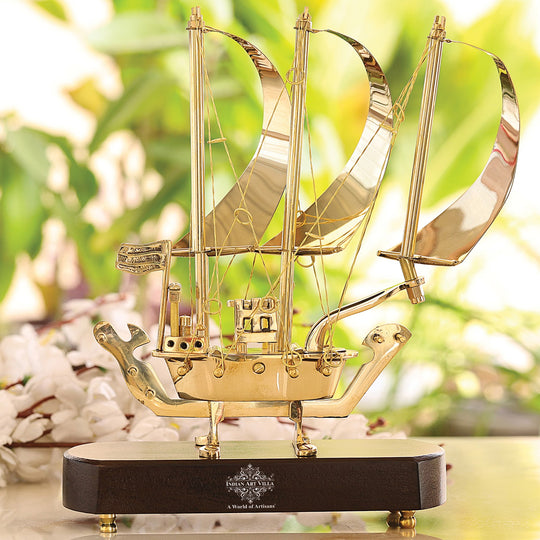 Brass designer ship yacht showpiece miniature side view — Indian Art Villa