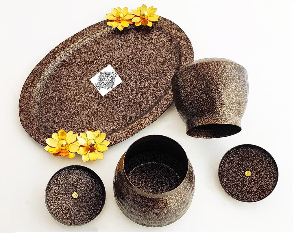 IndianArtVilla Flower Design Gift Storage Set of 2 box & 1 Tray, Gifts & Multipurpose Uses, 3 Pieces, Brown