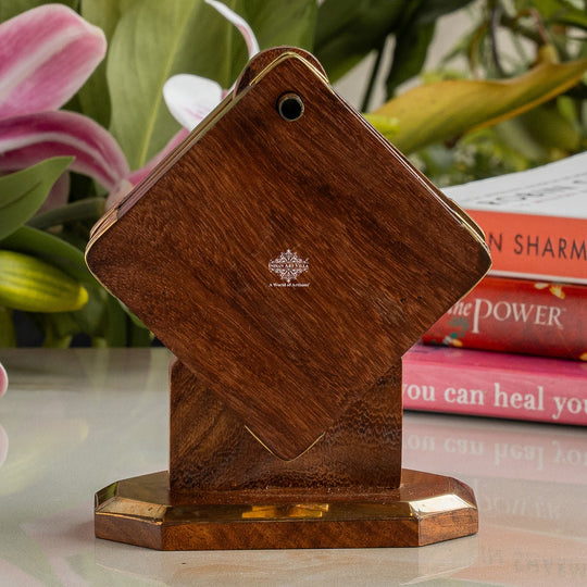 Wooden & Brass Coaster Set with Stand – 6 Pieces