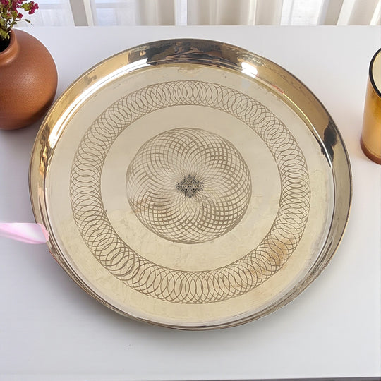 Bronze Kansa Thali flower of life design 29 cm side view — Indian Art Villa