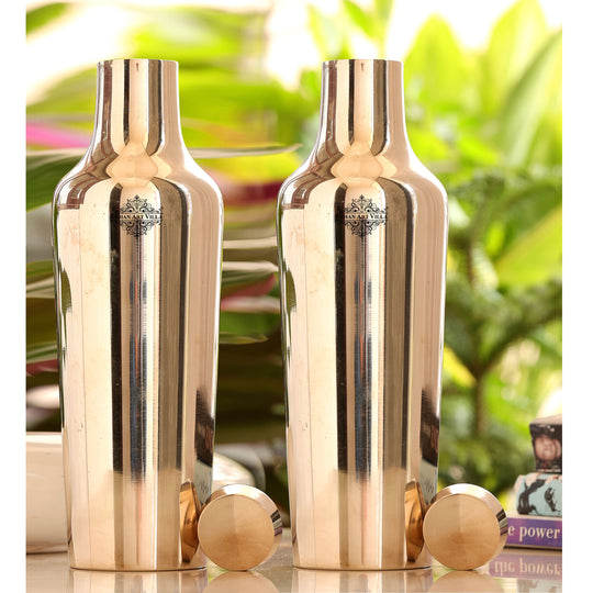 Handcrafted Pure Bronze Shine Finish Design Water Bottle, 850 ml