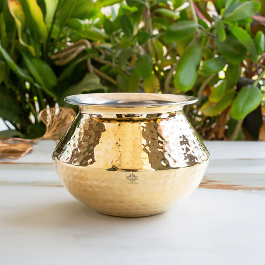 Brass Hammered Design Punjabi Handi With Tin Lining