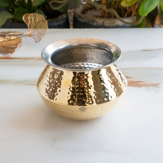 Brass Hammered Design Punjabi Handi With Tin Lining