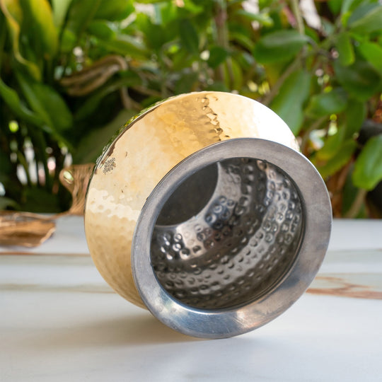 Brass Hammered Design Punjabi Handi With Tin Lining