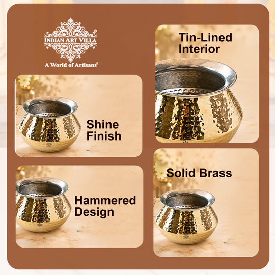 Brass Hammered Design Punjabi Handi With Tin Lining