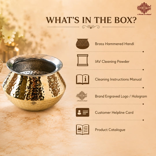 Brass Hammered Design Punjabi Handi With Tin Lining