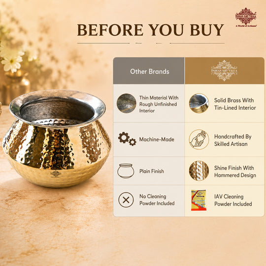 Brass Hammered Design Punjabi Handi With Tin Lining