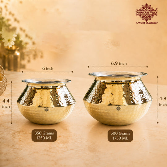 Brass Hammered Design Punjabi Handi With Tin Lining