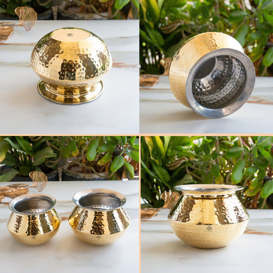 Brass Hammered Design Punjabi Handi With Tin Lining
