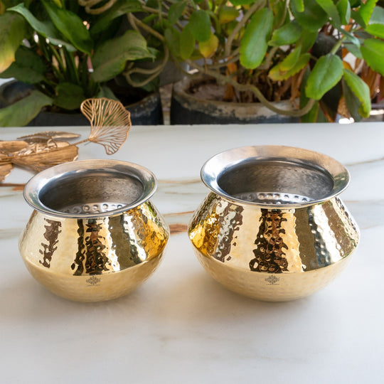 Brass Hammered Design Punjabi Handi With Tin Lining
