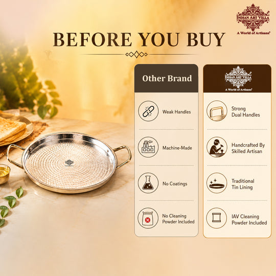 Brass Steel Dosa Tawa with Hammered Finish & Dual Handles
