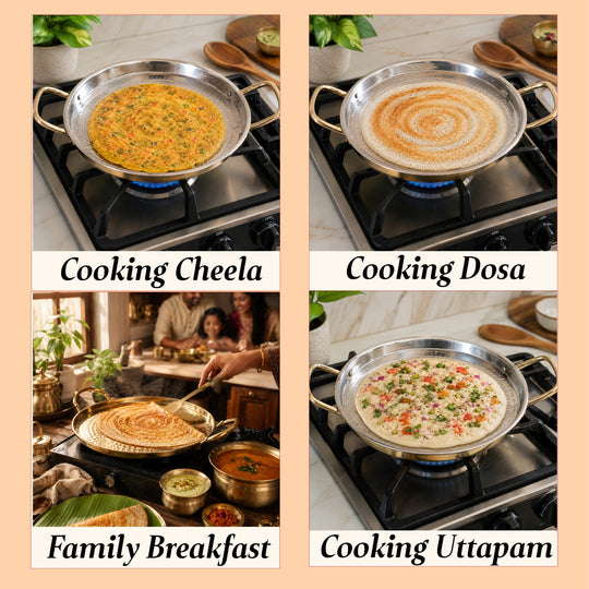 Brass Steel Dosa Tawa with Hammered Finish & Dual Handles