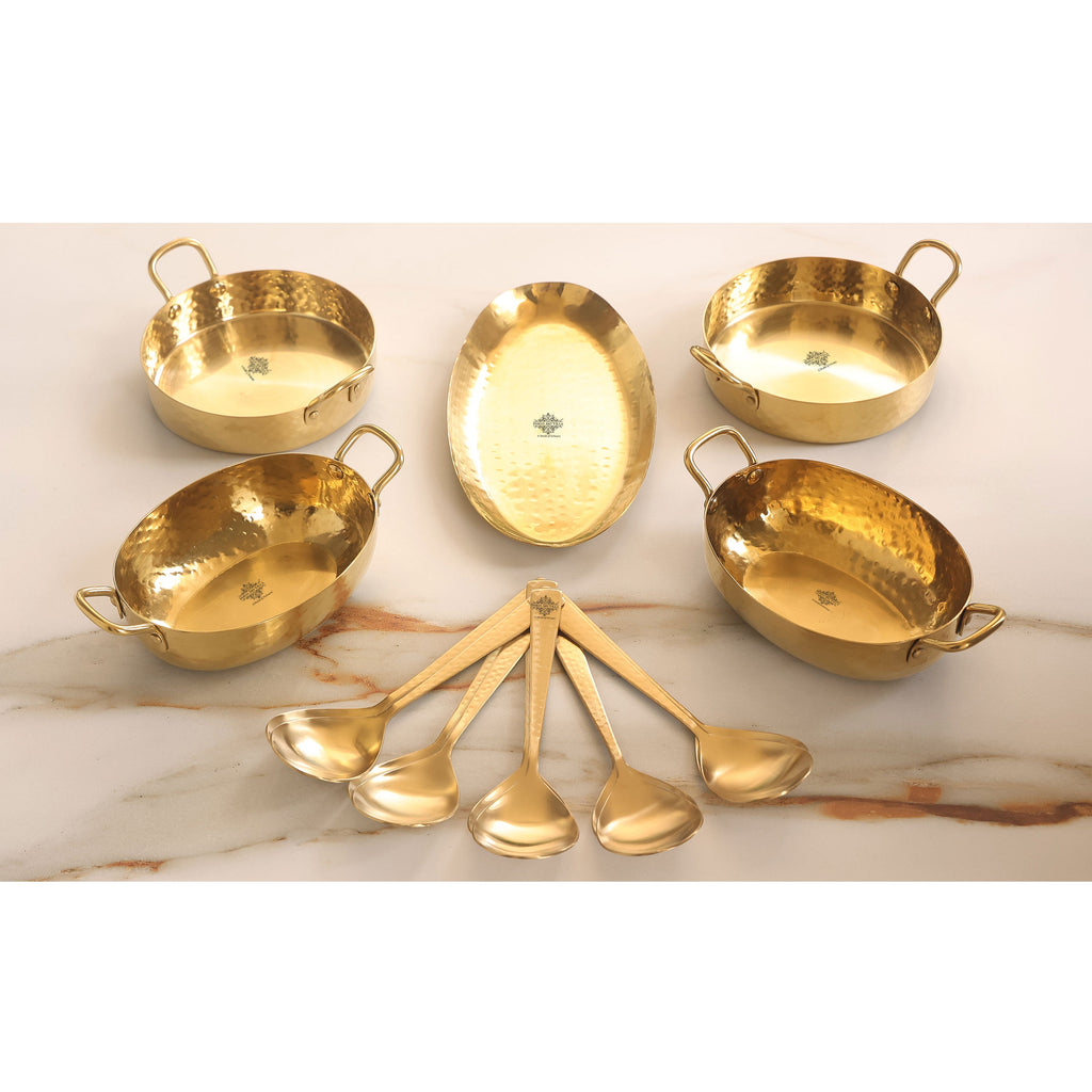 Indian Art Villa Stainless Steel Hammerd 10 Pcs Oval / Round shape Serving Setin PVD Gold Finish, Serveware Tableware, Dinnerware for Home and Restaurants