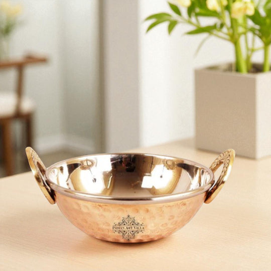 Pure steel copper set of 4 designer kadai wok bowls