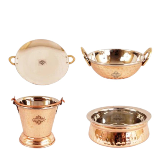 Handcrafted Pure Steel Copper Handi | Kadai | Bucket & Tawa Serving Set