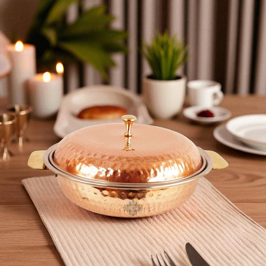 Handcrafted Pure Steel Copper Donga | Serving Pot with Lid & Spoon