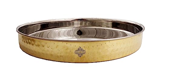 Indian Art Villa Pure Brass Steel Dinner Thali Set, Hammered Design, Serveware & Dinnerware, 8 Pieces