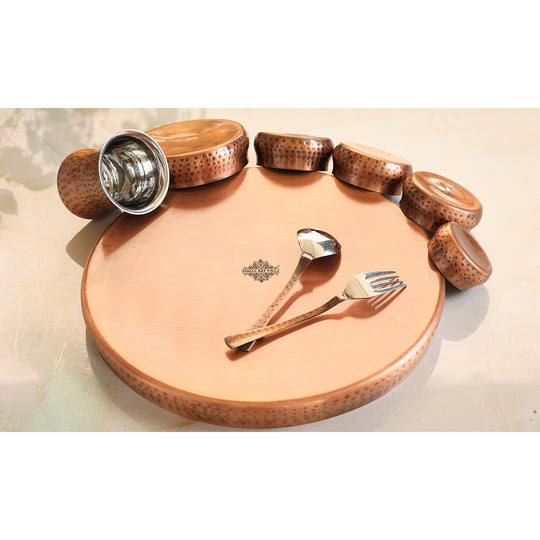 Steel Copper 9-Piece Hammered Curve Thali Set