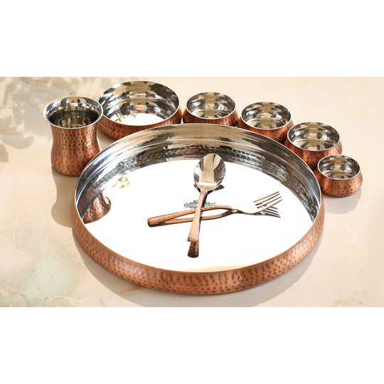 Steel Copper 9-Piece Hammered Curve Thali Set