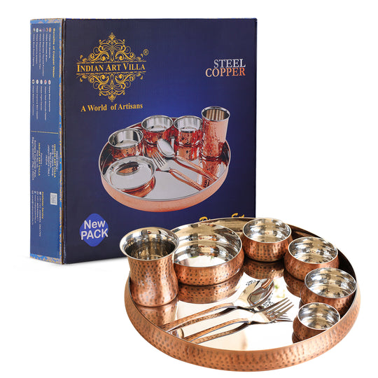 Steel Copper 9-Piece Hammered Curve Thali Set