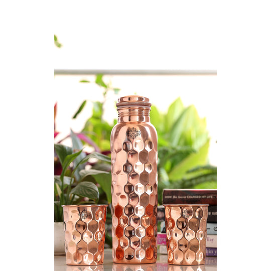 Pure copper diamond bottle glass set top view — Indian Art Villa