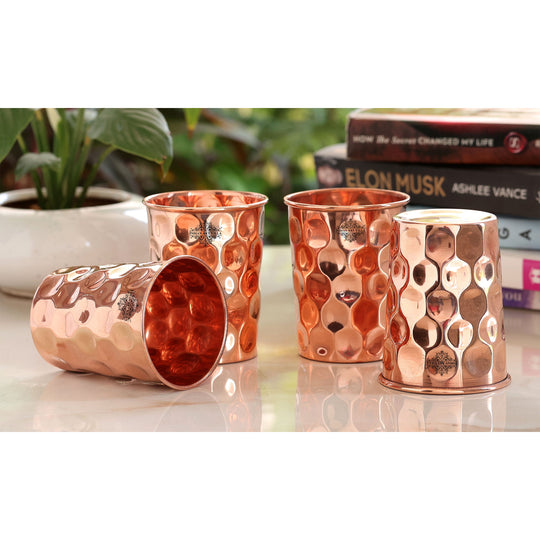 Pure copper diamond bottle and diamond glass 5 pieces full view — Indian Art Villa