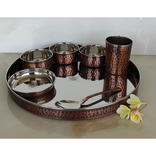 Steel Copper Dinner Set With Antique Hammered Design