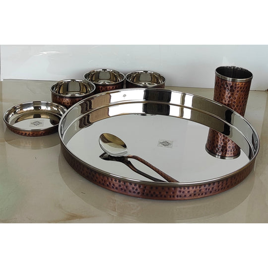 Steel Copper Dinner Set With Antique Hammered Design