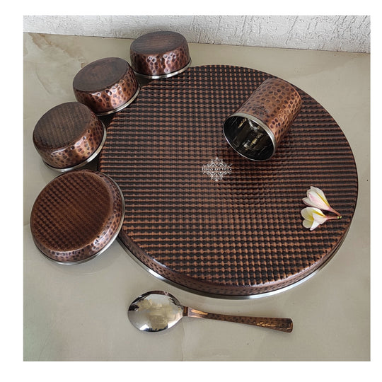 Steel Copper Dinner Set With Antique Hammered Design